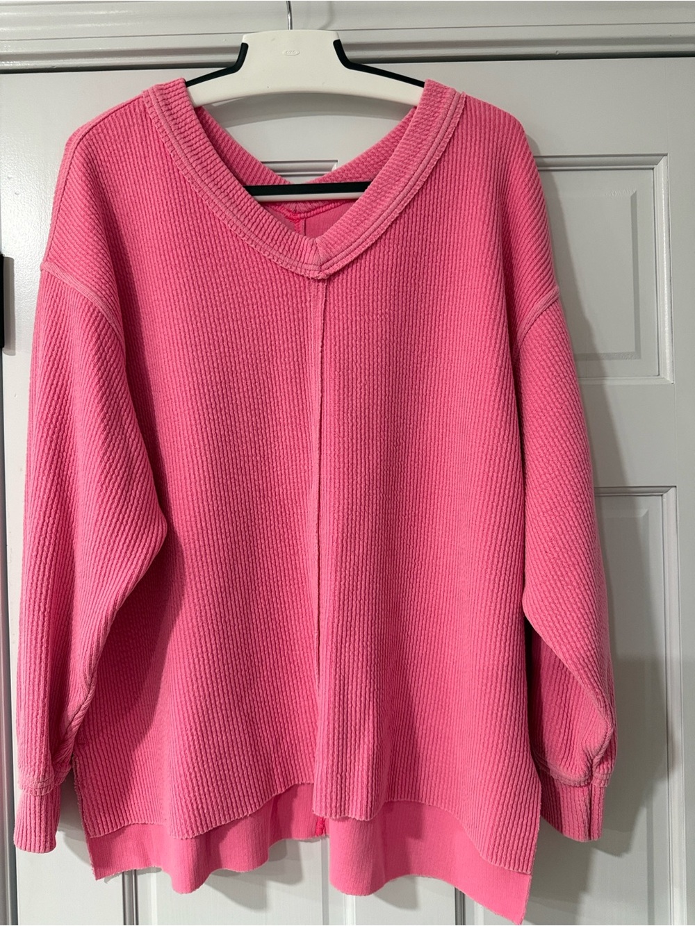 Aerie Women’s V-Neck Long Sleeve Textured Sweater Pink Oversized Relaxed Fit M